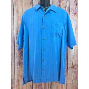 Tommy Bahama Blue 100% Silk XL Mens Hawaiian Shirt Pineapple Embroidery